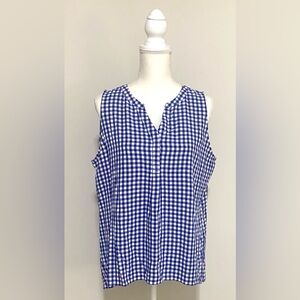 Crown & Ivy Womens XL Blue/White Gingham Check Sleeveless V-Neck Top Preppy